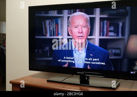 Vu à la télévision, Joe Biden parle dans une annonce politique traitant du coronavirus posté le 31 mars 2020. Banque D'Images