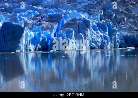 Vue sur le glacier gris, le Lago Gray, le parc national de Torres del Paine, la région de Magallanes, la Patagonie, le Chili Banque D'Images