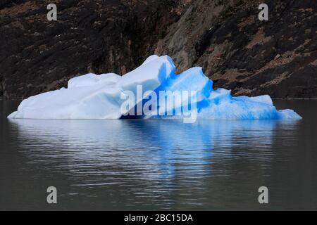 Vue sur le glacier gris, le Lago Gray, le parc national de Torres del Paine, la région de Magallanes, la Patagonie, le Chili Banque D'Images