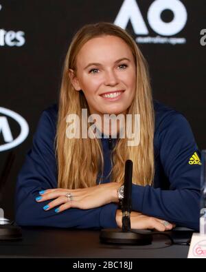 Caroline Wozniacki, joueur de tennis danois, lors d'une conférence de presse lors du tournoi de tennis Open 2020 australien, Melbourne Park, Melbourne, Victoria, Australie Banque D'Images