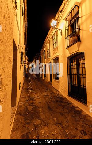 Nuits dans les rues de la vieille ville de Grazalema en Andalousie, Espagne. Banque D'Images