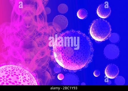 Éclosion de coronavirus et antécédents de grippe de coronavirus comme cas dangereux de souche grippale comme concept de risque médical pandémique avec les cellules de la maladie Banque D'Images