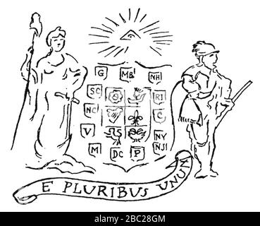 Esquisse de proposition de Great Seal du Simitiere. Banque D'Images