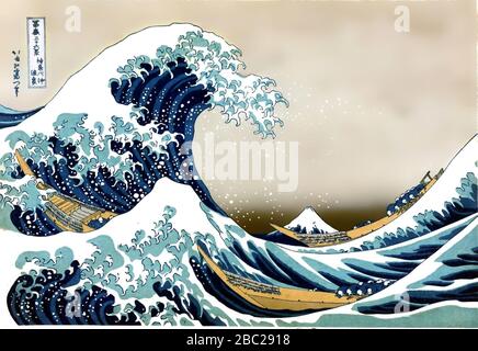 Great Wave au large de Kanagawa restauré. Banque D'Images