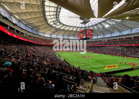 Vancouver, Canada. 8 mars 2020. La Nouvelle-Zélande joue l'Afrique du Sud dans le match no 39 (demi-finales de coupe) au cours du deuxième jour - 2020 HSBC World Rugby Sevens série A Banque D'Images