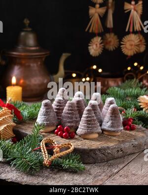 Ruches ou nids de guêpe - biscuits de Noël tchèques traditionnels disposés sur une table Banque D'Images