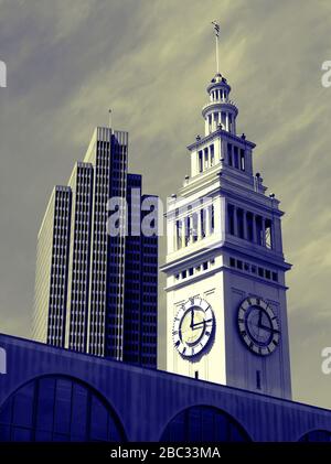 Tour de l'horloge du bâtiment des ferries et centre Embarcadero à Market Street Banque D'Images