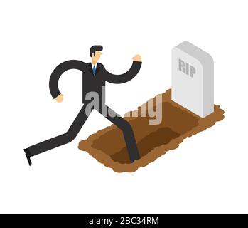 L'homme marche dans la tombe. Guy Go dans fosse grave. Illustration vectorielle Illustration de Vecteur