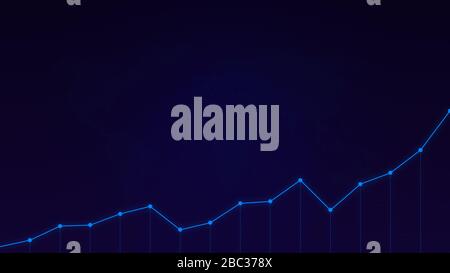 Graphique en ligne bleu clair sur un fond noir bleu avec carte du monde en résolution de 4 k. Analyse abstraite de la Bourse ou contexte financier. Banque D'Images