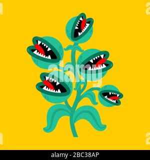 Plante de monstre de flytrap. Plante carnivore de prédateur de fleur. Fleurs en colère avec dents Illustration de Vecteur