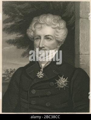 Gravure ancienne, Georges Cuvier. Jean Léopold Nicolas Frédéric, Baron Cuvier (1769-1832), connu sous le nom de Georges Cuvier, était naturaliste et zoologiste français, parfois appelé « père fondateur de la paléontologie ». SOURCE: GRAVURE ORIGINALE Banque D'Images