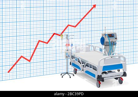 Croissance de la production de l'unité de soins intensifs, ICU. Rendu 3D isolé sur fond blanc Banque D'Images