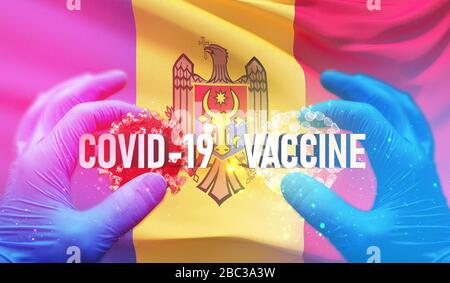 Un vaccin COVID-19 est un vaccin hypothétique contre la maladie du coronavirus COVID-19 sur le drapeau de la Moldavie Banque D'Images