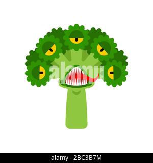 Mutant OGM monstre brocoli. Légumes en colère avec dents. Illustration vectorielle nourriture extraterrestre affamée Illustration de Vecteur