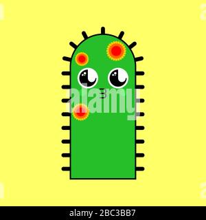 Cactus mignon kawaii isolé. Drôle de style dessin animé peyote. Personnage pour enfants. Style enfant. Illustration de Vecteur