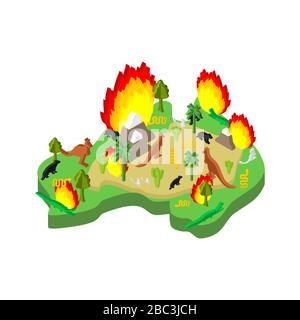 Incendie en Australie. Le continent est englouti par le feu. Les animaux et les plantes brûlent. Illustration vectorielle Illustration de Vecteur