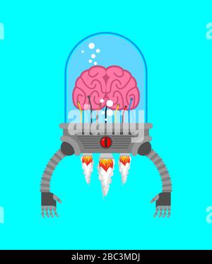 Cerveau avec les mains du robot. Intelligence artificielle avec les organes humains. La technologie de l'avenir. Cyborg cerveau avec les mains de fer. Intelligence robotique Illustration de Vecteur