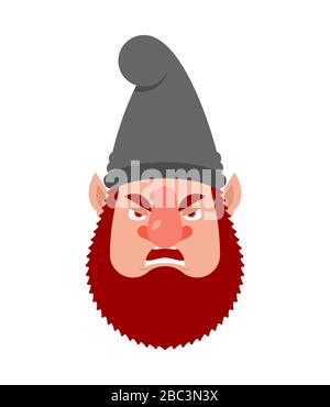 Jardin gnome en colère émoji. Nain l'avatar des émotions mauvaises. Illustration du vecteur agressif Illustration de Vecteur
