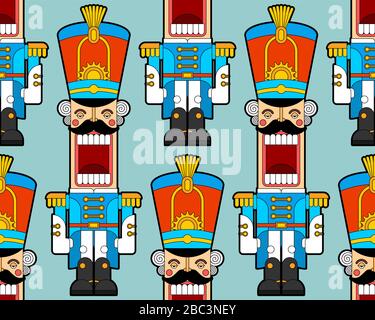 Motif soldat rétro Nutcracker sans couture. Arrière-plan de Wooden Guardsman. Décoration de jouet Hussar. Texture de tissu de bébé. Illustration vectorielle Illustration de Vecteur