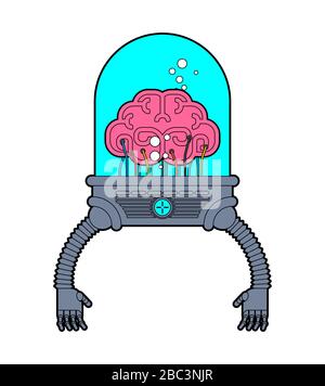 Cerveau avec les mains du robot. Intelligence artificielle avec les organes humains. La technologie de l'avenir. Cyborg cerveau avec les mains de fer. Intelligence robotique Illustration de Vecteur