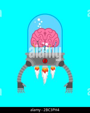 Cerveau avec les mains du robot. Intelligence artificielle avec les organes humains. La technologie de l'avenir. Cyborg cerveau avec les mains de fer. Intelligence robotique Illustration de Vecteur