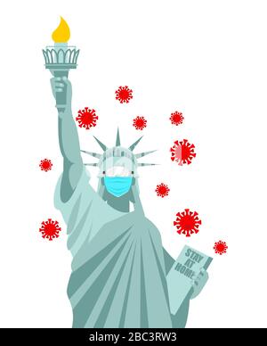 Statue de la liberté dans le masque médical. Coronavirus aux États-Unis. Mode d'isolement du coronavirus. Quarantaine du virus. Pandémie Illustration de Vecteur