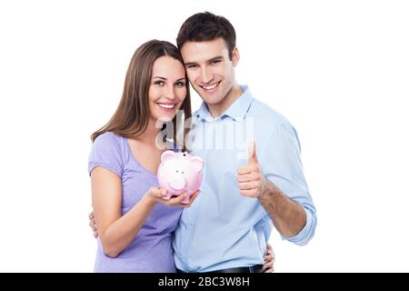 Jeune couple sur fond blanc Banque D'Images
