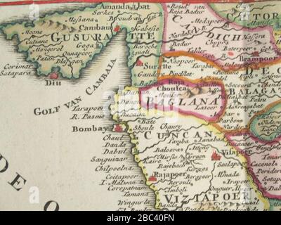 Golfe de Khambhat à partir d'une carte d'Isaac Tirion de «Nieuwe en Beknopte Hand-Atlas Amsterdam 1744. Banque D'Images