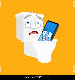 Le téléphone est tombé dans la caricature des toilettes. Smartphone dans wc. Illustration vectorielle Illustration de Vecteur