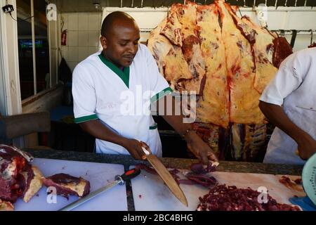 Un magasin de boucher éthiopien à Addis-Abeba, en Ethiopie. Banque D'Images