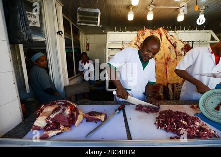 Un magasin de boucher éthiopien à Addis-Abeba, en Ethiopie. Banque D'Images