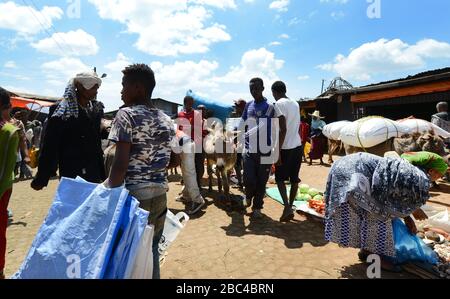 Le marché Mercato d'Addis-Abeba est l'un des plus grands marchés aériens ouverts au monde. Banque D'Images