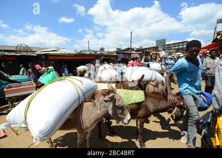 Le marché Mercato d'Addis-Abeba est l'un des plus grands marchés aériens ouverts au monde. Banque D'Images