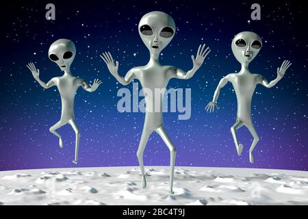 Extraterrestres/ extraterrestres sautant - rendu tridimensionnel Banque D'Images