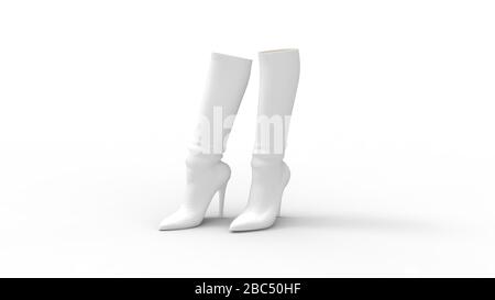 Rendu tridimensionnel de bottes cuir talons hauts chaussures femme isolé Banque D'Images