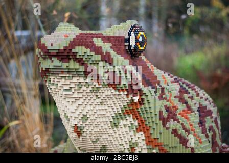 Fred The Frog Lego Brick Collection Detail Wetland Center, Queen's Walk, Barnes, Richmond, London, SW13 9 WT Banque D'Images