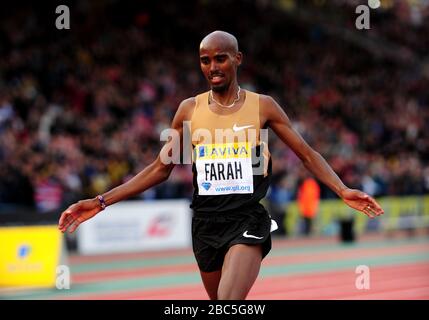 Mo Farah, de Grande-Bretagne, célèbre la victoire des hommes de 5000 mètres Banque D'Images