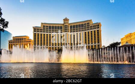 Vue panoramique sur la fontaine du Bellagio Las Vegas Banque D'Images