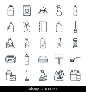 Style de ligne Icon set design, nettoyage service laver maison équipement d'hygiène domestique intérieur travaux ménagers et ménage thème illustration vectorielle Illustration de Vecteur
