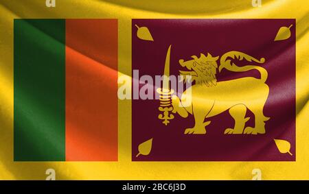 Drapeau réaliste de Sri Lanka sur la surface d'un tissu Banque D'Images