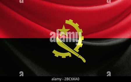 Drapeau réaliste d'Angola sur la surface d'un tissu Banque D'Images