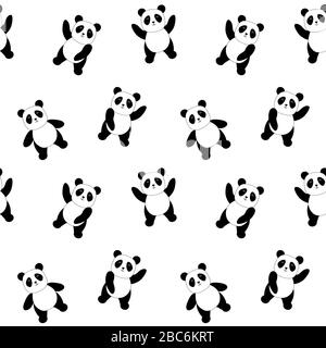 Motif sans couture avec des ours en panda sur fond blanc. Illustration vectorielle plate. Illustration de Vecteur