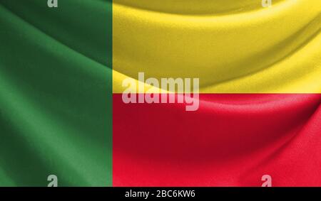 Drapeau réaliste du Bénin sur la surface d'un tissu Banque D'Images