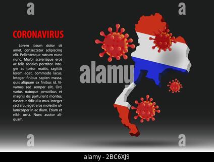 Le coronavirus survole la carte de la Thaïlande à l'intérieur du drapeau national, illustration vectorielle Illustration de Vecteur