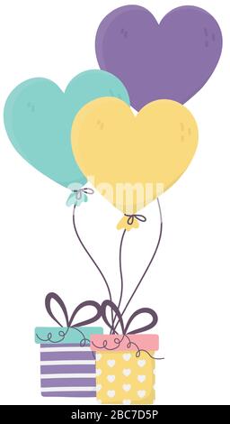 bonne journée, cadeaux ballons façonnés coeurs décoration célébration illustration vectorielle Illustration de Vecteur