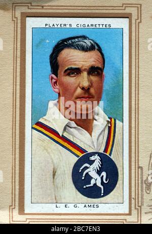 Carte à cigarettes John Player & Sons, Cricketers 1938, Leslie Ames (Kent et Angleterre). Banque D'Images