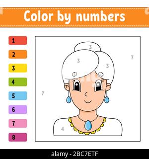 Couleur par numéros. Belle fille. Feuille de calcul d'activité. Jeu pour enfants. Personnage de dessin animé. Illustration vectorielle. Illustration de Vecteur