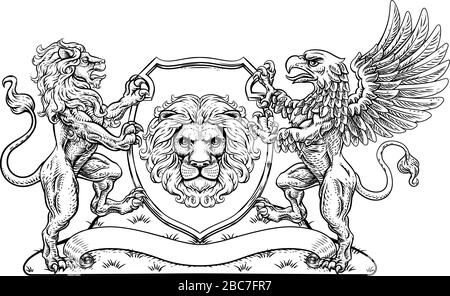 Armoiries Crest Griffin Lion Family Shield Seal Illustration de Vecteur