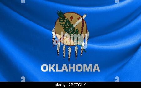 État de l'Oklahoma drapeau réaliste sur la surface d'un tissu Banque D'Images