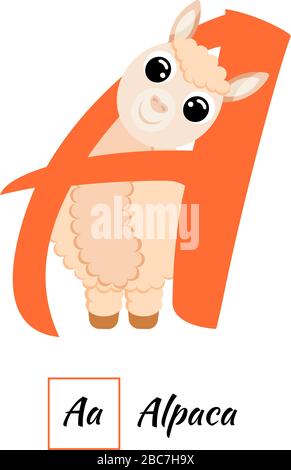 Jolie lettre alphabet animal anglais UNE image vectorielle Illustration de Vecteur